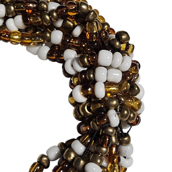 Stylish Brown White Seed Beaded Multi-Strand Stretch Bracelet Minimalist Fashion - Picture 3 of 4